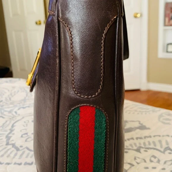 Gucci Web Stripe Leather Equestrian Boot Emblem Shoulder Bag - Picture 3 of 16